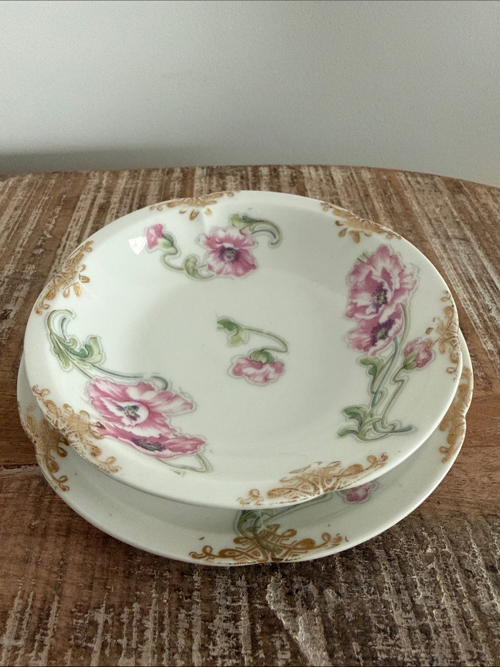 Antique Theodore Haviland Limoges Fruit Bowl Saucer Pink Poppy Floral